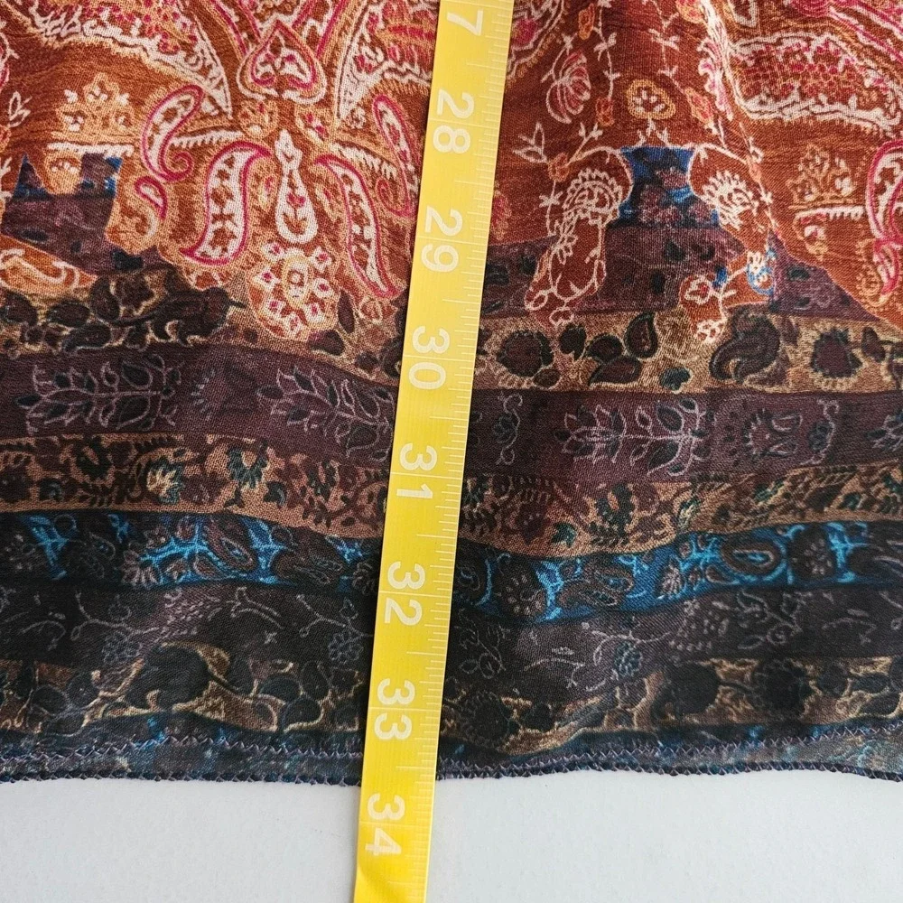 VTG Crinkle Rayon Midi Skirt Medium Red Paisley Boho Flowy Witchy Forest Fairy